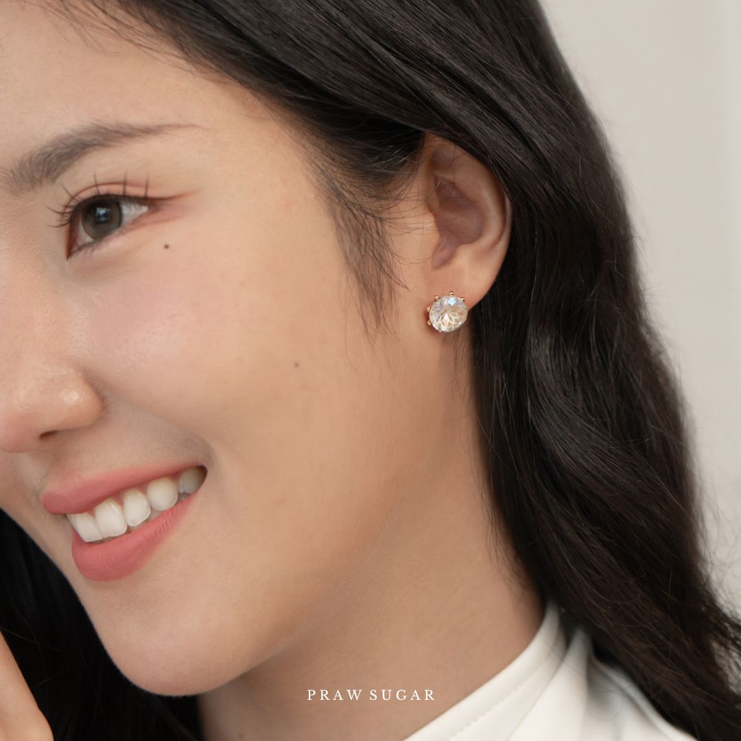Crystal Glacier Effect Stud Earrings - ต่างหูคริสตัลกลาเซียร์ (ก้านต่างหูเงินแท้)