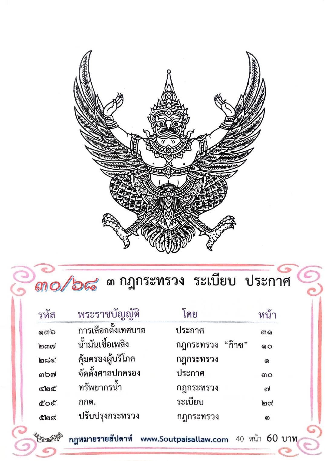 กฎหมายใหม่ ตอนที่ 30/68 3 กฎกระทรวง ระเบียบ ประกาศ