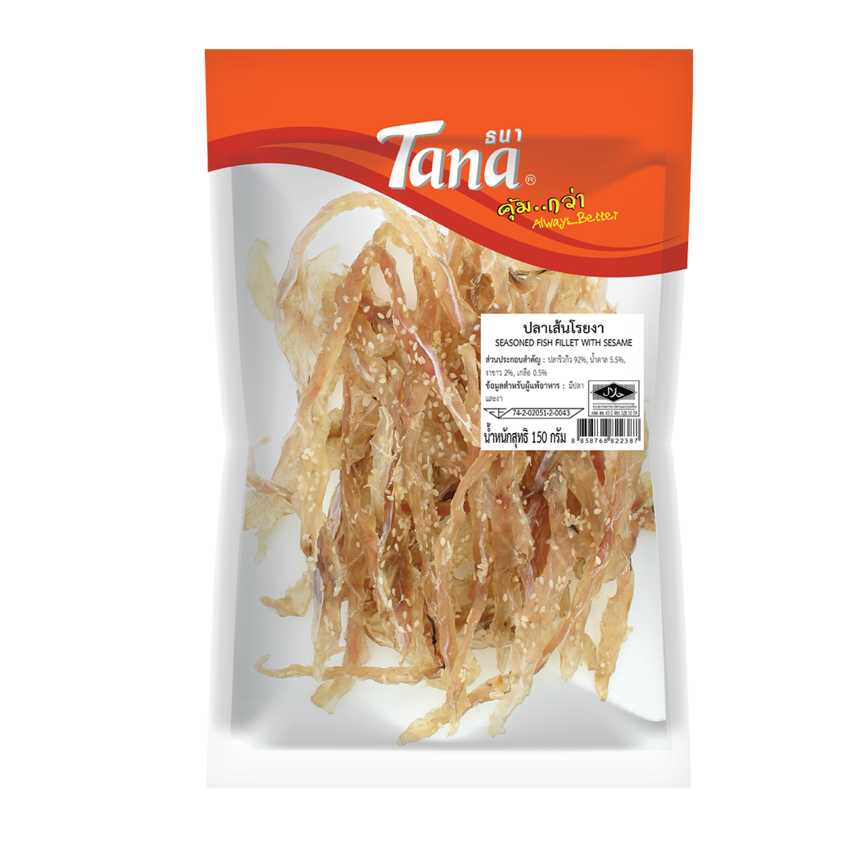Tana ธนา คุ้มกว่า ปลาเส้นโรยงา 150 กรัม SEASONED FISH FILLET WITH SESAME