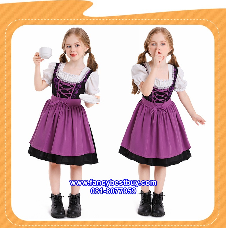 ชุดแฟนซีเด็ก ชุดเยอรมันสีม่วง ชุดนานาชาติ ชุดประจำชาติเยอรมันนี ชุดสวิตเซอร์แลนด์ ชุดบาวาเรียน มีขนาด S 110-125, M 125-135, L135-150, XL 150-160