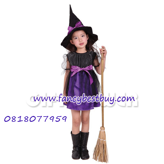 ชุดฮาโลวีนเด็ก แม่มดน้อยแสนเสน่ห์ สีม่วง สำหรับแฟนซีเด็ก ขนาด M, L, XL