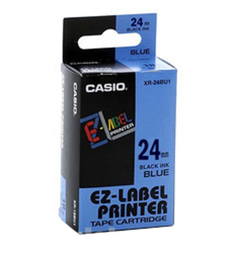 เทปพิมพ์อักษร Casio XR-24BU1 - 24 มม. ตัวอักษรดำพื้นสีน้ำเงิน