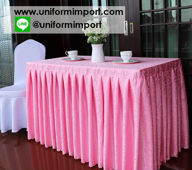 ผู้ปูโต๊ะแบบจีบรอบผ้าซาตินมีลวดลาย ++คลิกดูขนาดด้านใน ผ้าปูโต๊ะสำเร็จรูป ผ้าคลุมโต๊ะสำเร็จรูป ผ้าปูโต๊ะแบบจีบรอบ ผ้าคลุมโต๊ะ ผ้าปูโต๊ะรีสอร์ท
