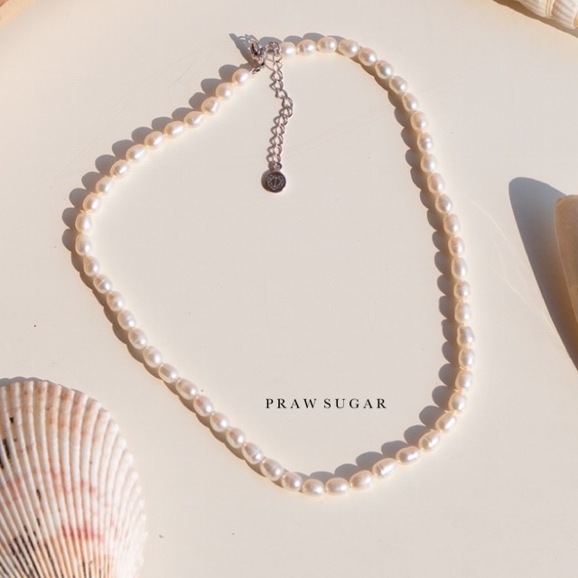 สร้อยคอมุกแท้ทรงรียาว - Rice Shape Fresh Water Pearl Necklace (ไข่มุกแท้-เรือนสร้อยเงินแท้)