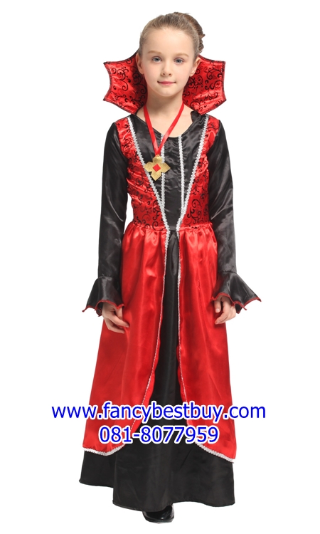 ชุดฮาโลวีน ชุดแดร๊กคูล่าหญิง พร้อมสร้อยคอ สำหรับงานแฟนซี วันฮาโลวีน VAMPIRES GIRL มีขนาด S