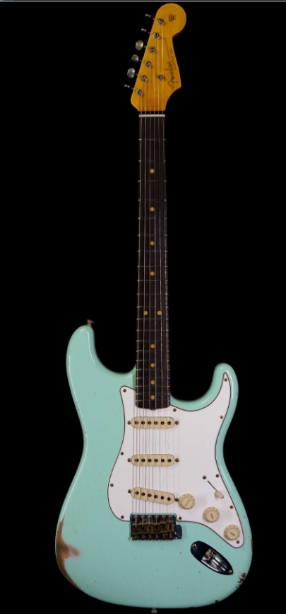 FENDER CUSTOM SHOP 1963 STRATOCASTER RELIC AAA ROSEWOOD BOARD WITH QUARTERSAWN MAPLE NECK SURF GREEN