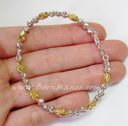 กำไลทองแท้อิตาลี 18K เม็ดยินตันตัดลาย - น้ำหนัก 7.6 กรัม (รอบวงใน 16 ซ.ม.)