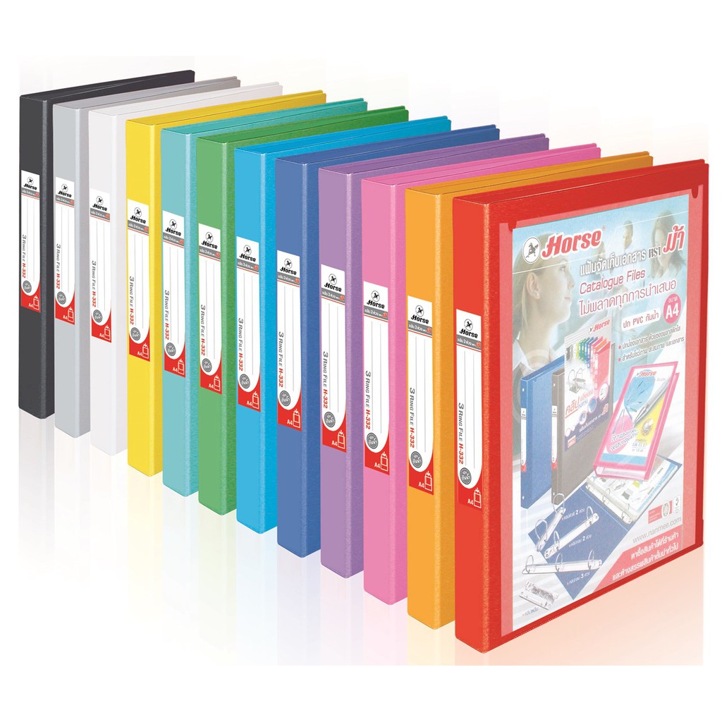 แฟ้มโชว์ 3 ห่วง A4 สัน 3.5ซม ตราม้า H-332 แถมซองใส 20ซอง/แฟ้ม