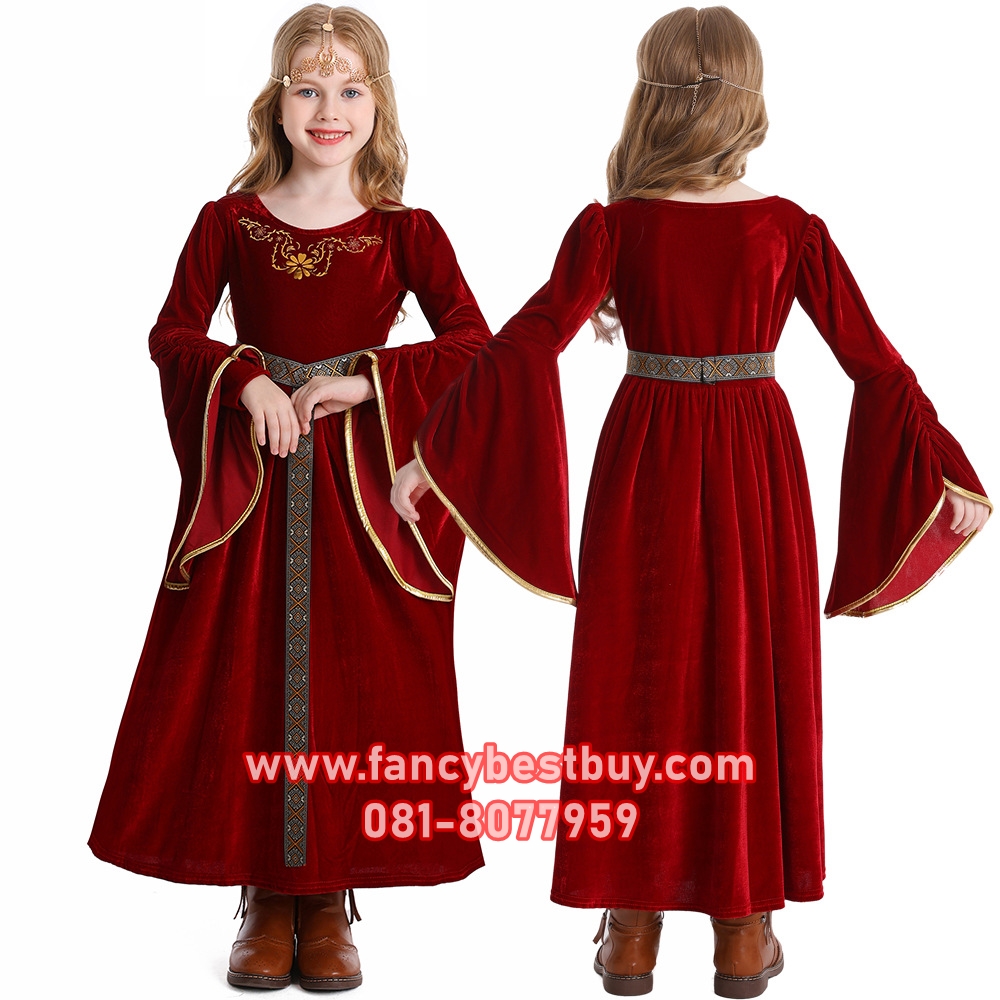 ชุดยุโรป ชุดอังกฤษ เรอเนสซองส์ Renaissance ชุดย้อยยุค Medieval clothing ขนาด 130, 140 (พร้อมอุปกรณ์ประดับผม)