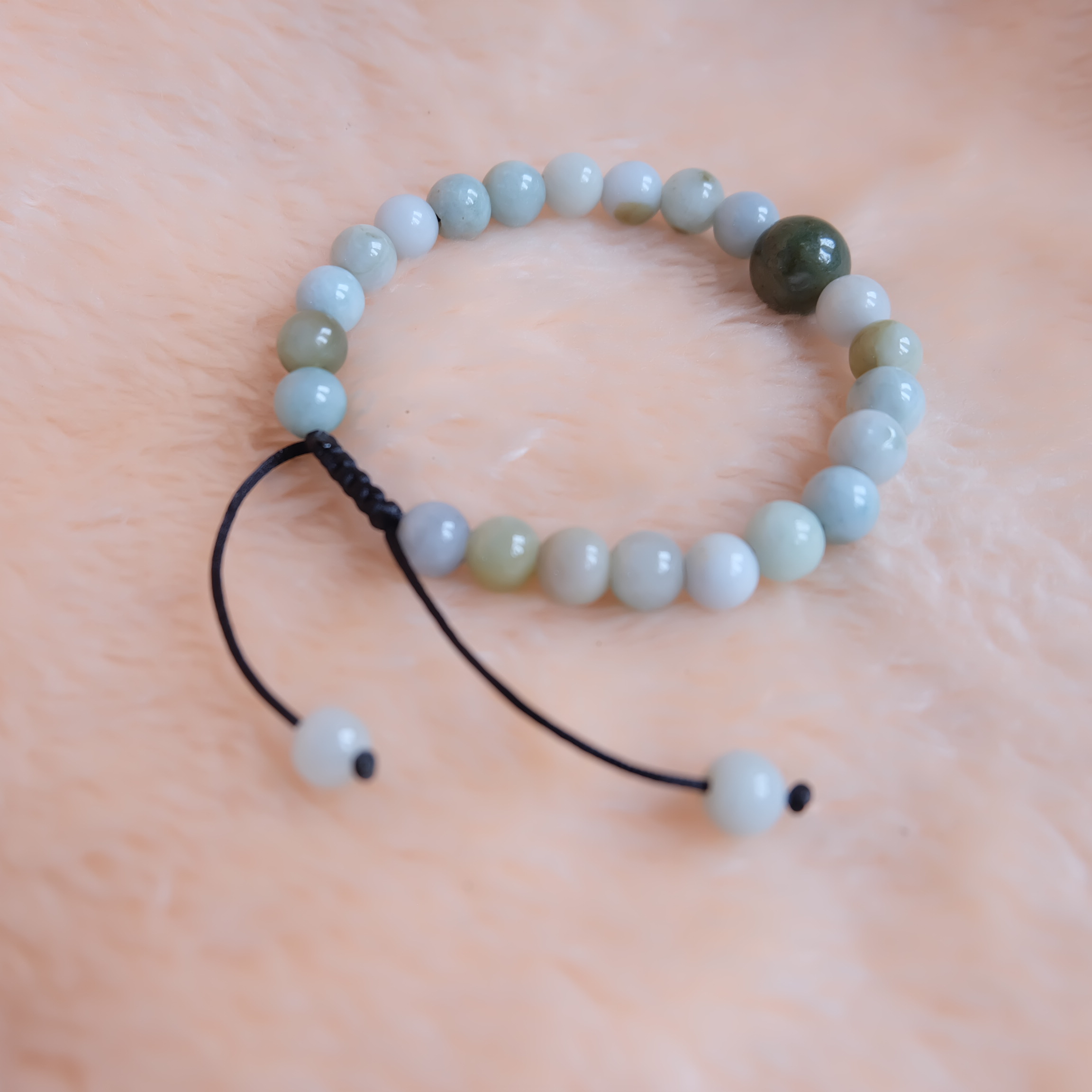 สร้อยข้อมือลูกปัดหยกแท้ หยกคละสี เชือกดึง รอบข้อมือ 19-22 ซม. หยกแท้นำโชค หยกพม่า