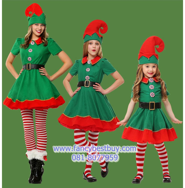 ชุดเอลฟ์ ชุด ELF คริสมาส Christmas Elf Girl สำหรับ เทศกาลคริสมาส ขนาด 100-140 รวม ชุดกระโปรง+หมวก+เข็มขัด+ถุงเท้า