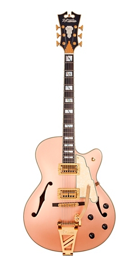 D Angelico Deluxe Series 175 Hollowbody Electric Guitar USA TV Jones Humbuckers D Angelico Shield Tremolo Matte Rose Gold , Matte Wine