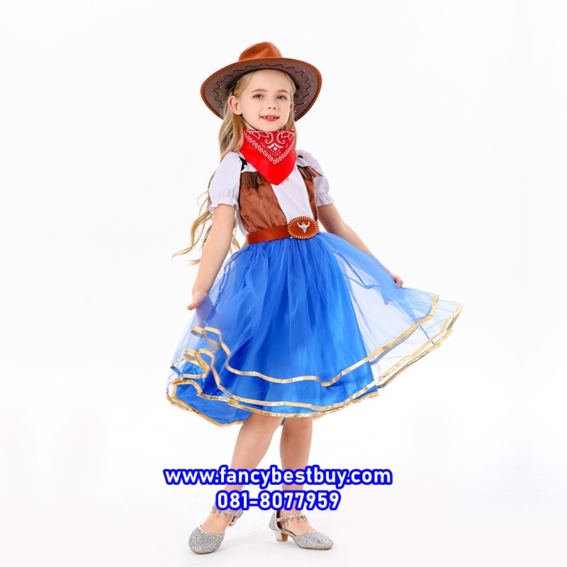 ชุดคาวบอยเด็กหญิง Cow Girl ชุดแฟนซีเด็ก รวมหมวกหนัง ขนาด S110-120, M 120-130, L 130-140