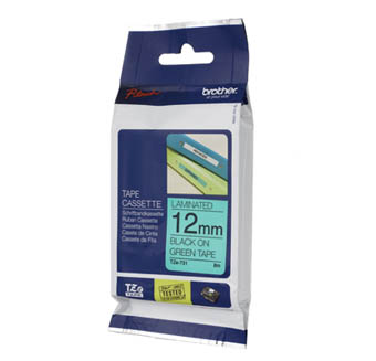 เทปพิมพ์ฉลาก Brother TZE-731 ขนาด 12 มม. ตัวดำพื้นเขียว (ของแท้)