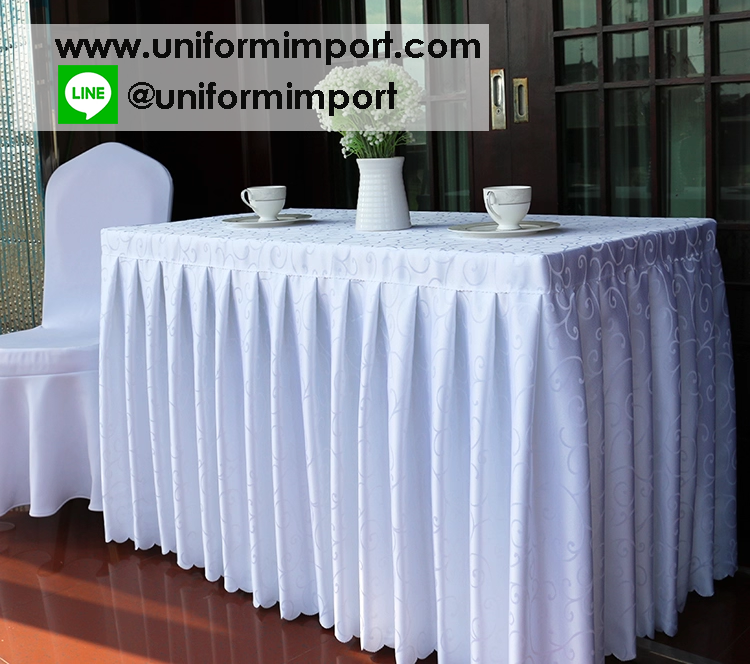 ผู้ปูโต๊ะแบบจีบรอบผ้าซาตินมีลวดลาย ++คลิกดูขนาดด้านใน ผ้าปูโต๊ะสำเร็จรูป ผ้าคลุมโต๊ะสำเร็จรูป ผ้าปูโต๊ะแบบจีบรอบ ผ้าคลุมโต๊ะ ผ้าปูโต๊ะรีสอร์ท