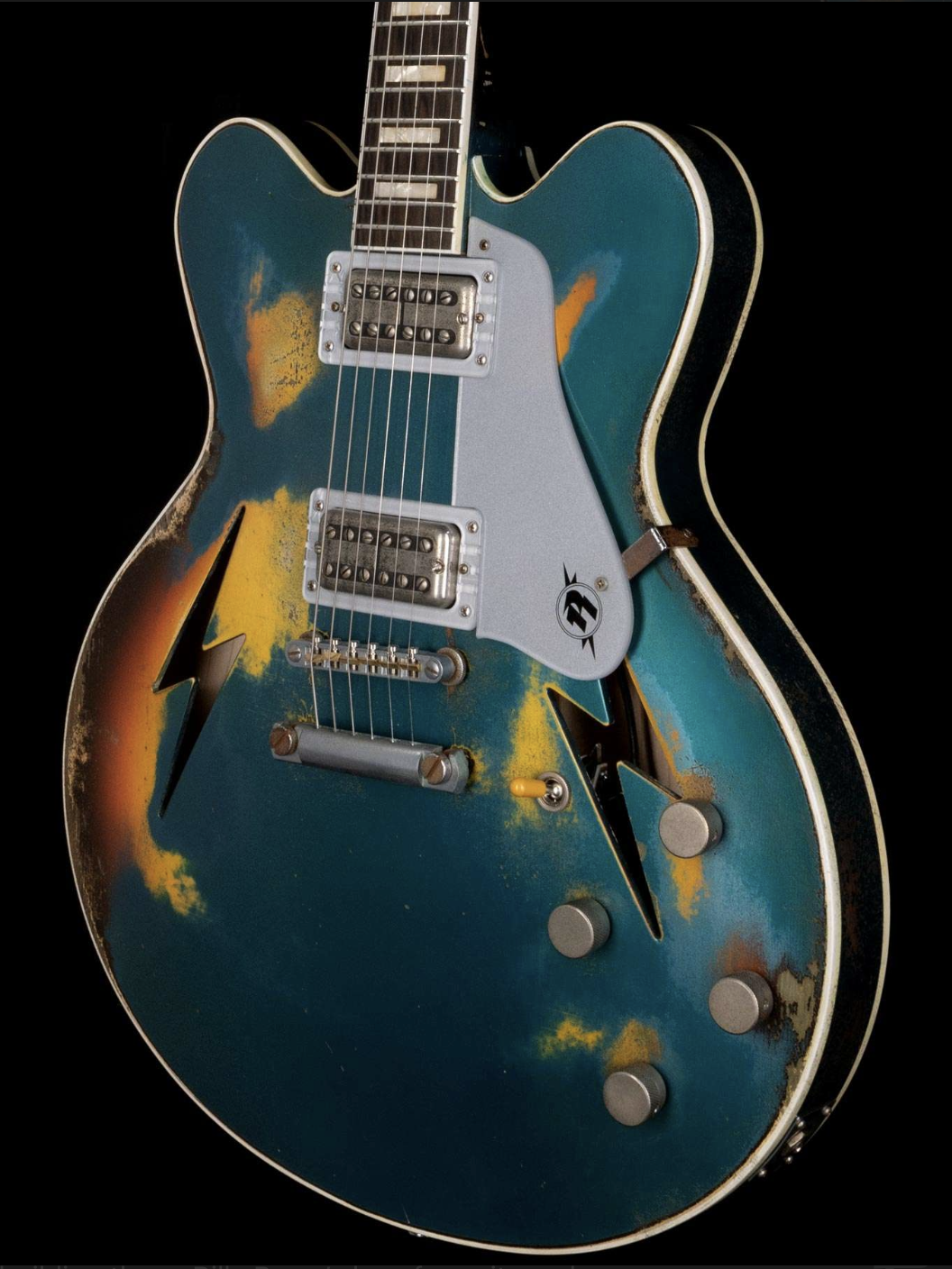 Rock N Roll Relics Lightning Hollowbody Heavy Relic Ocean Turquoise over Burst
