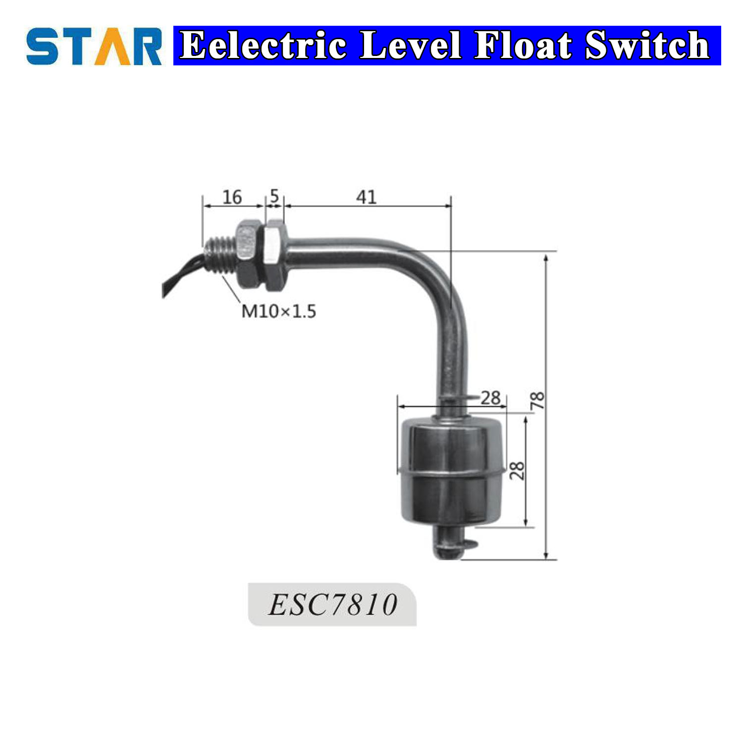 สวิทช์ควบคุมระดับน้ำ Horizontal Stainless Float Switch (NC/NO) 2 Wire, ลึก 78 mm, เกลียว M10