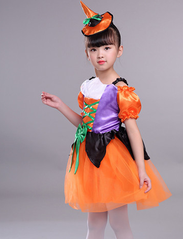 ชุดฮาโลวีนเด็ก ชุดแม่มดสีม่วง+ส้ม สำหรับงานแฟนซี วันฮาโลวีน **รวมหมวก+ไม้ดาว** มีขนาด 110, 120, 130, 140