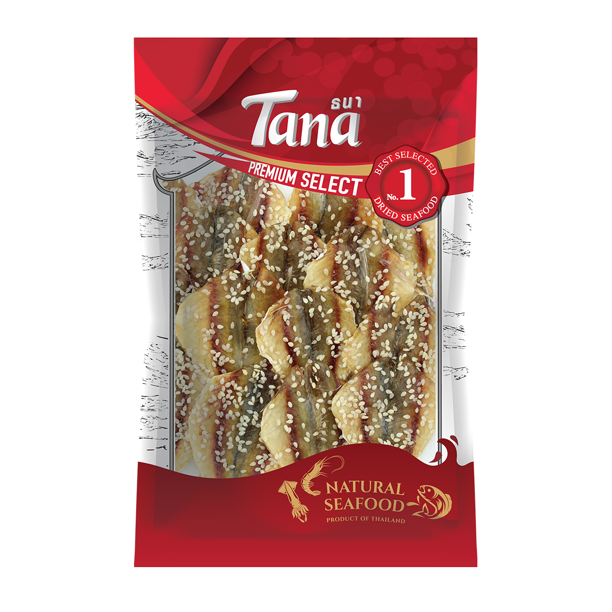 Tana ธนา พรีเมี่ยม ปลาข้างเหลืองหวานโรยงา 100 กรัม DRIED SIDE FISH WITH SESAME