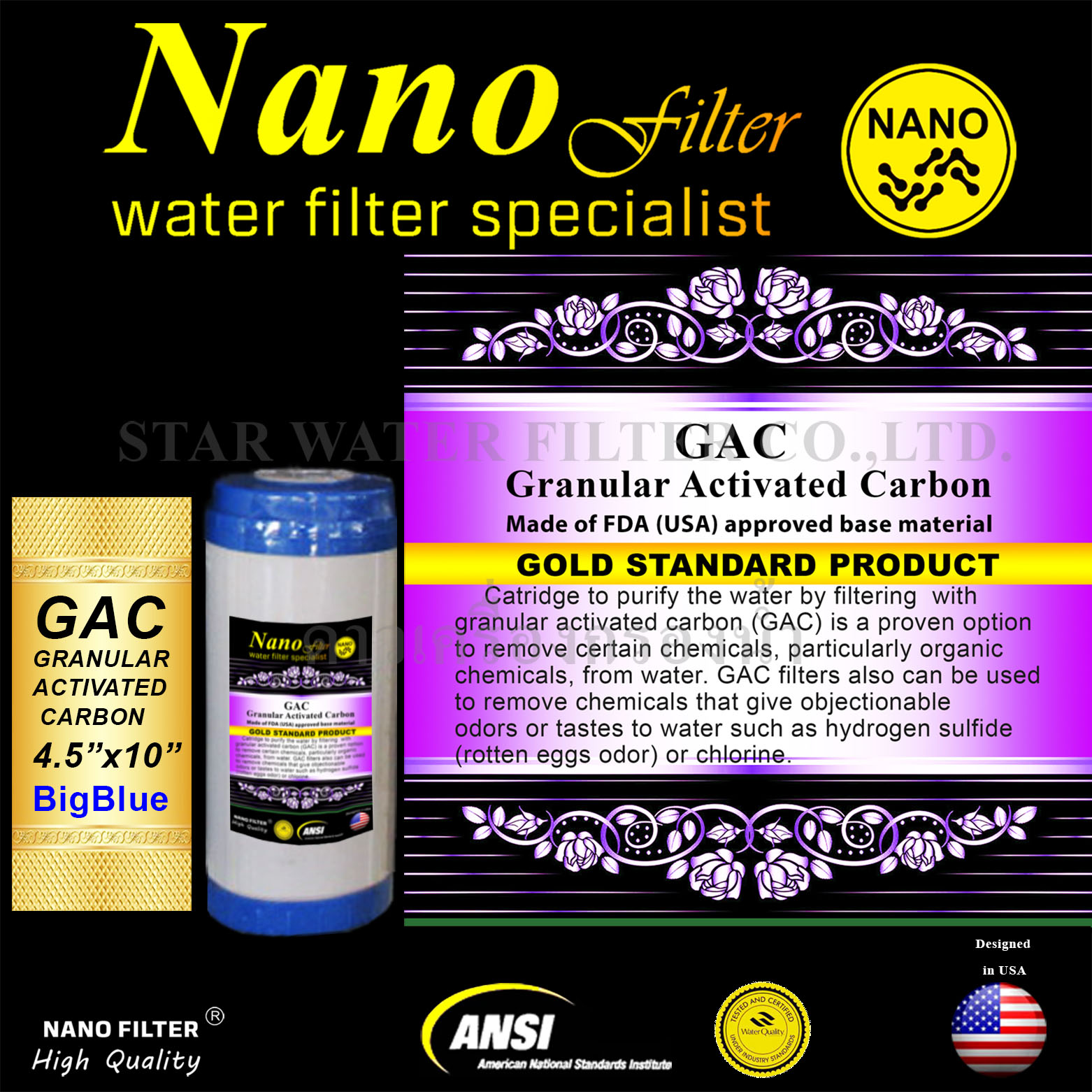 ไส้กรอง GAC Carbon Big Blue 10 นิ้ว x 4.5 นิ้ว (Refillable) Nano