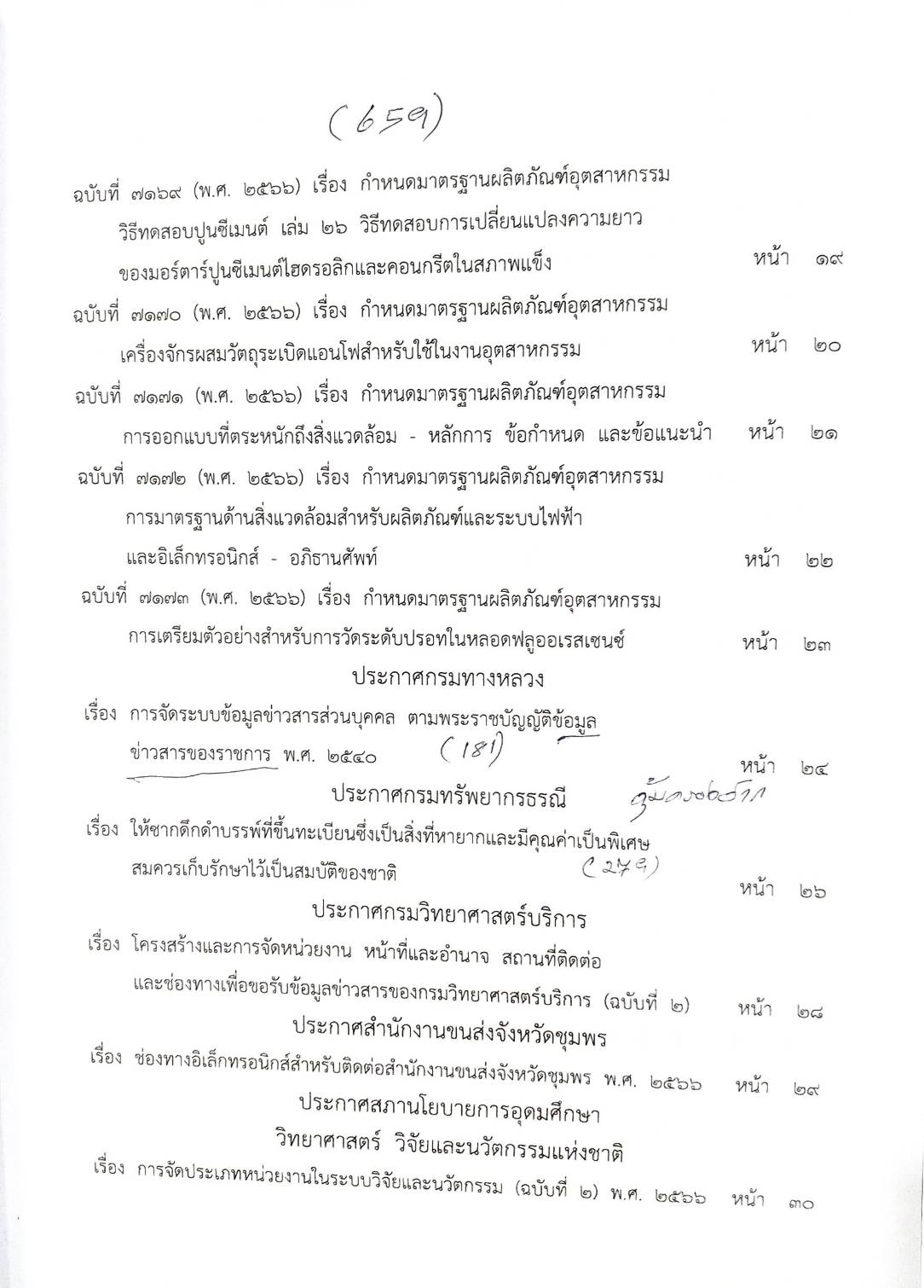 กฎหมายออกใหม่ ตอน 190/66 ระเบียบสภาฯ การเข้าชื่อเสนอข้อบัญญัติ ประกาศกรมทางหลวง ประกาศกระทรวงอุตสาหกรรม ฉ.7157-7173