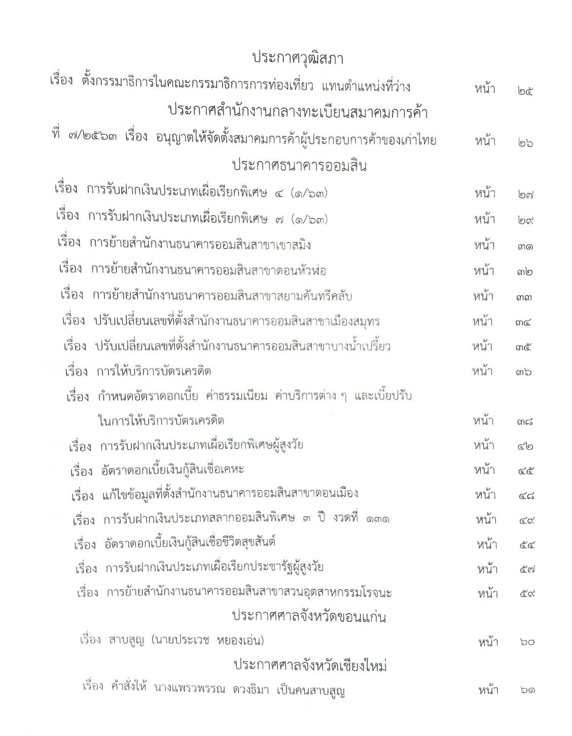กฎหมายออกใหม่ 30/63 ระเบียบเทศบาล งานชุมนุมฯ ประกาศกรมสรรพสามิต ฉ.32 - 33 ประกาศศาลเยาวชนและครอบครัวจังหวัด.. สมาคม - มูลนิธิ