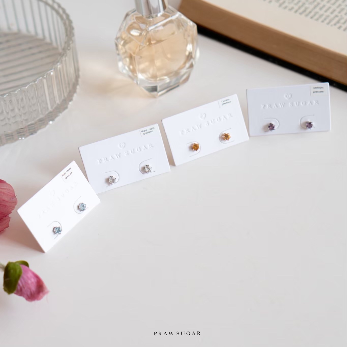 Gemstone Round Stud Earrings 4mm - ต่างหูพลอยแท้ทรงกลม 4มม (เรือนเงินแท้)