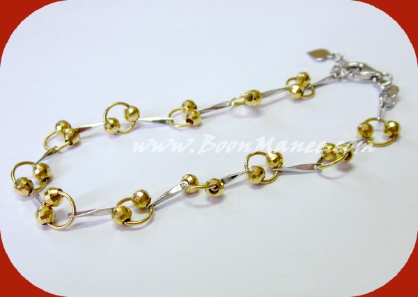 สร้อยข้อมือทองแท้อิตาลี 18K ลายห่วงบอล เก๋ๆ (ยาวปรับเลื่อนได้ 15.5 - 18 ซ.ม.)