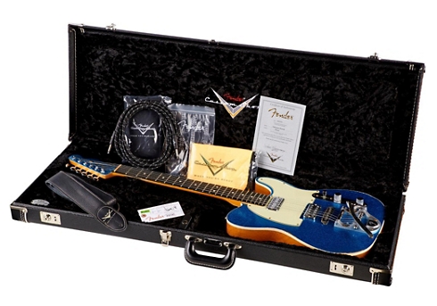 Fender Custom Shop Double TV Jones Relic Telecaster with Bigsby Electric Guitar - Blue Sparkle