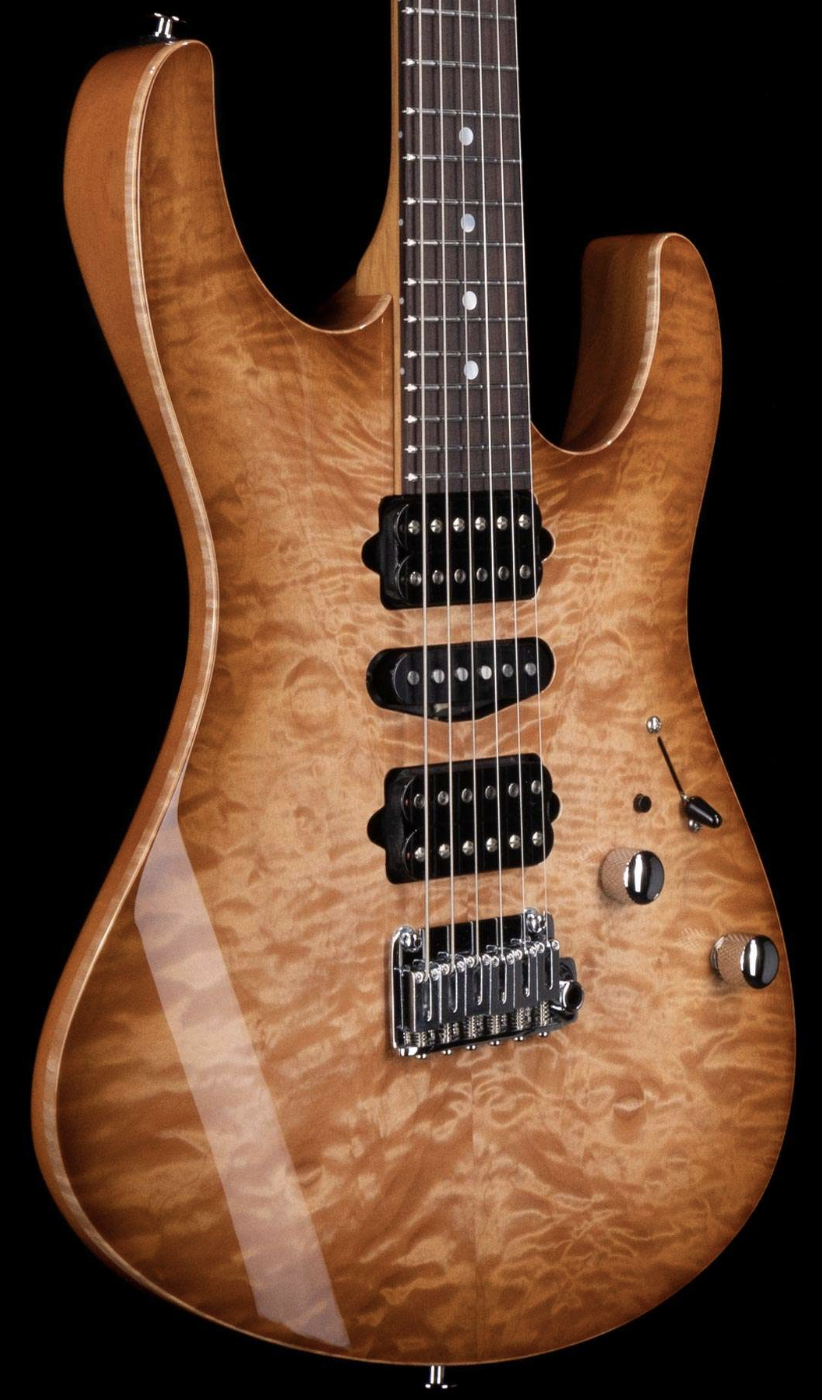 Suhr Custom Modern Quilt Maple Top Indian Rosewood Board Brown Burst