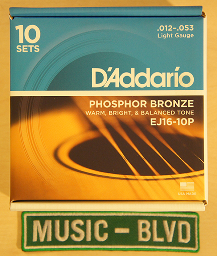 D'Addario EJ16-10P Phosphor Bronze Light Acoustic Guitar Strings (10-Pack)