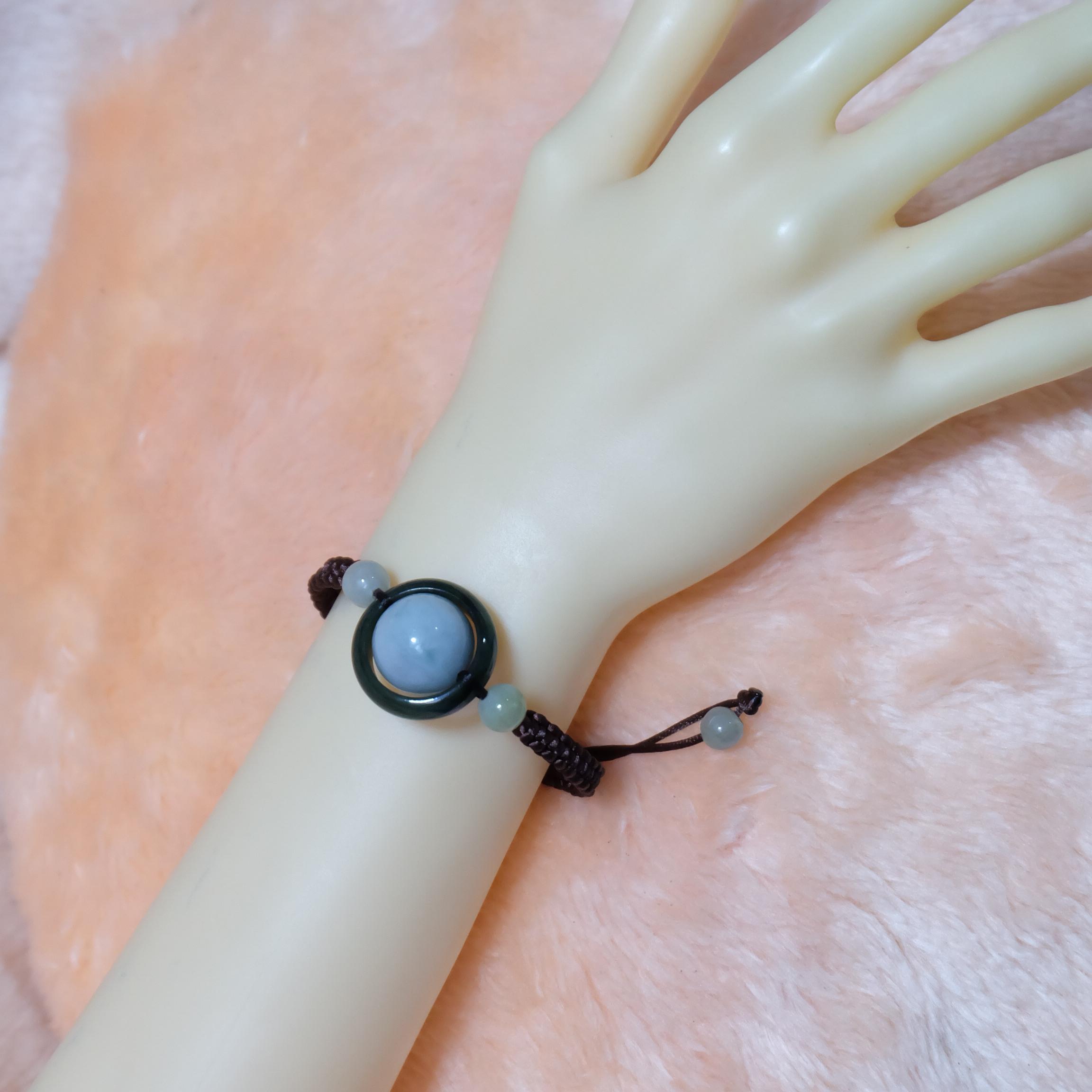สร้อยข้อมือเชือกถักลูกปัดหยกแท้คละสี รุ่นBC280