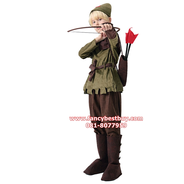ชุดโรบินฮูด Robin Hood Costume ชุดแฟนซีเด็ก มีขนาด XL พร้อมอุปกรณ์ธนู+รูปดอก+กระเป๋า