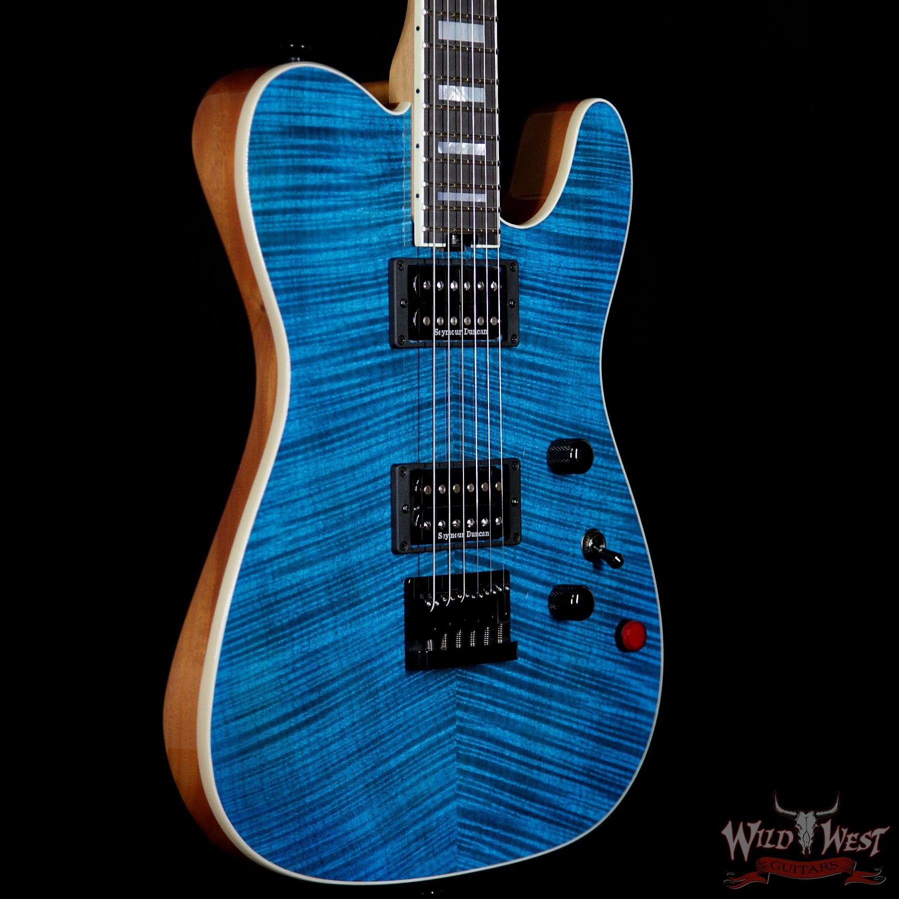 Charvel Custom Shop Wild West 010 Masterbuilt Red Dave Style 2 HH Flame Top Kill Switch - Trans Aqua