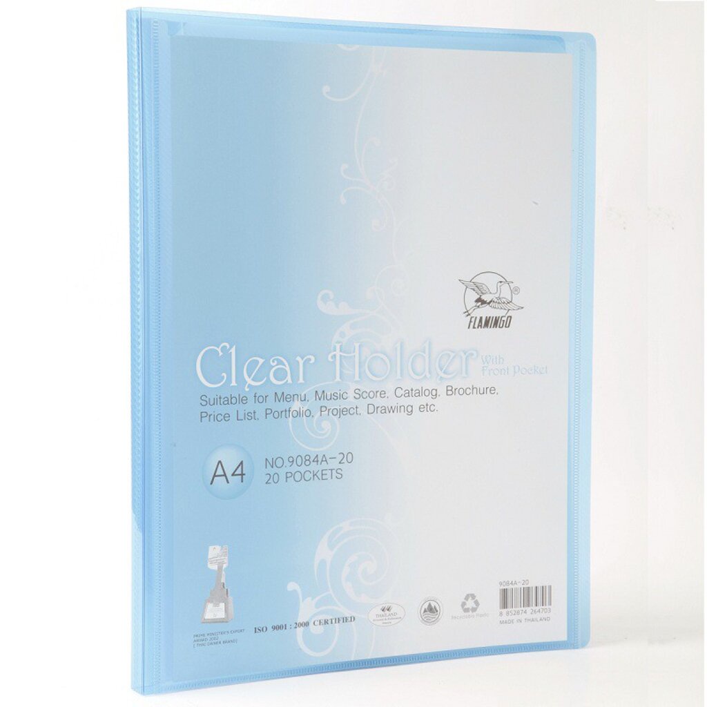 แฟ้มโชว์เอกสาร 9084- A4 (20 ซอง/เล่ม) Flamingo ขนาด 23.8 × 31 ซม. ( A4 ) ** สอดปกด้านหน้าได้ **