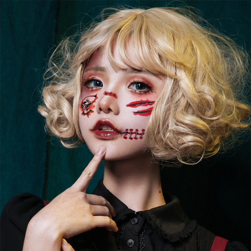 สติกเกอร์ฮาโลวีน รอยแผลฮาโลวีน กันน้ำกันเหงื่อ สติกเกอร์รอยสักแบบใช้แล้วทิ้ง แบบ B size 5.7*9.7 cm.