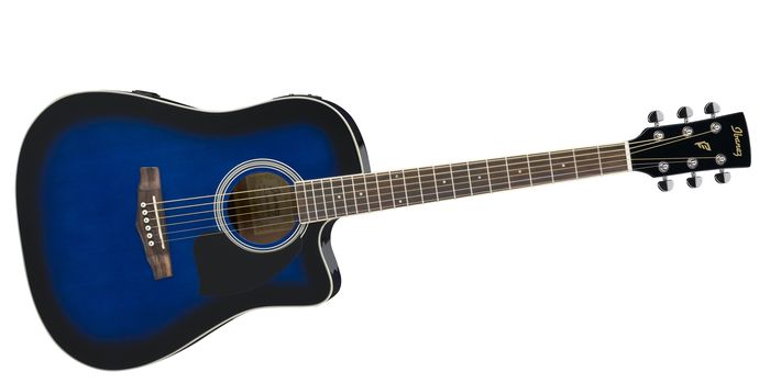 Ibanez Performance Series PF15 Cutaway Dreadnought Acoustic-Electric Guitar Transparent Blue Burst