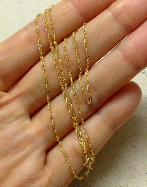 ของหมด - สร้อยคอทองอิตาลี ทองแท้ 18K - ลายดิสโก้เส้นเล็กๆ - ยาว 18 นิ้ว