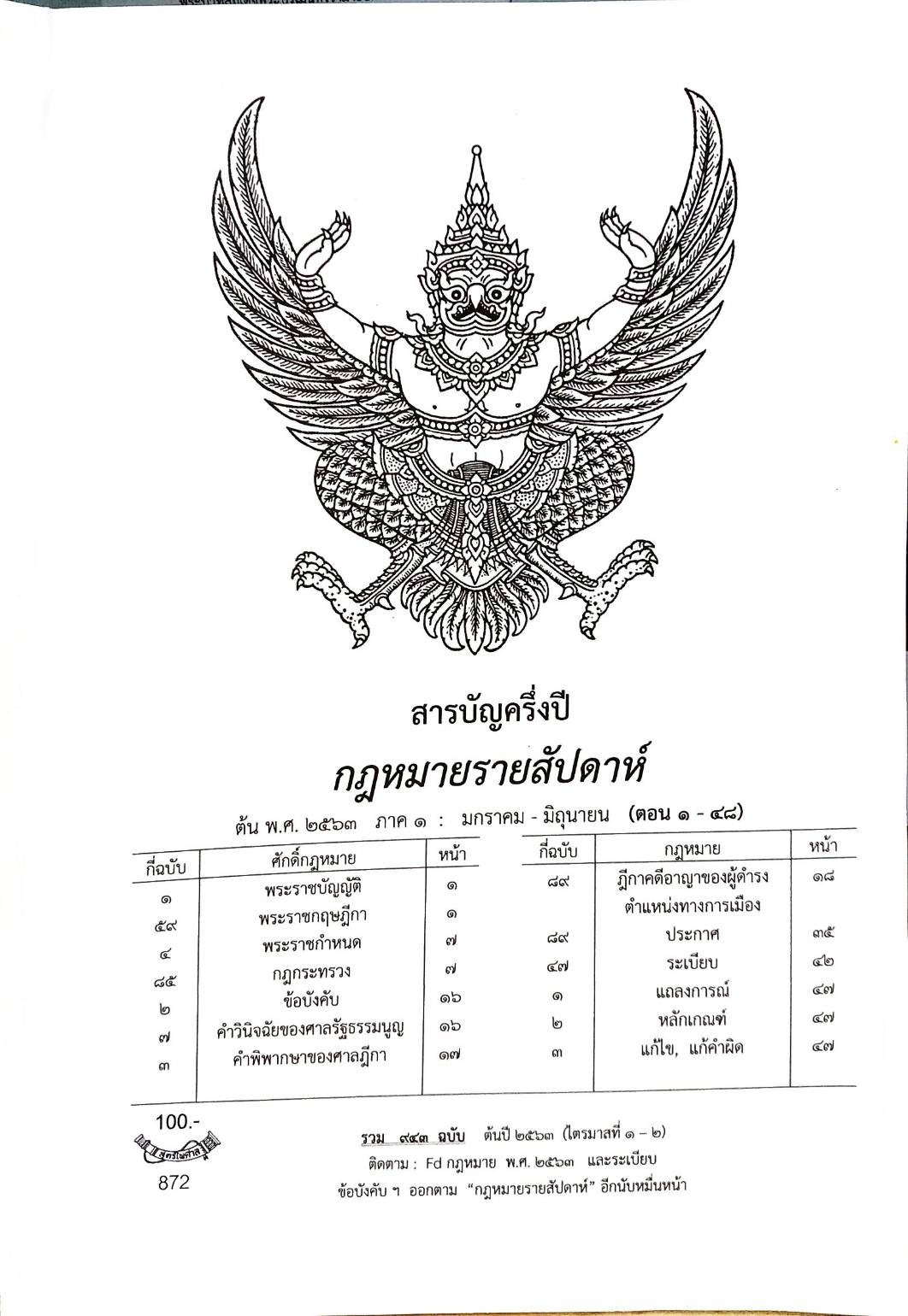 สารบัญครึ่งปี กฎหมายรายสัปดาห์ พ.ศ. 2563 (ภาค 1 มกราคม - มิถุนายน ) ตอน 1 - 48