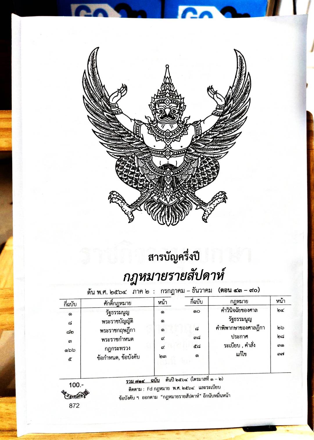 สารบัญครึ่งปี กฎหมายรายสัปดาห์ พ.ศ.2564 (ภาค 2 กรกฎาคม - ธันวาคม)
