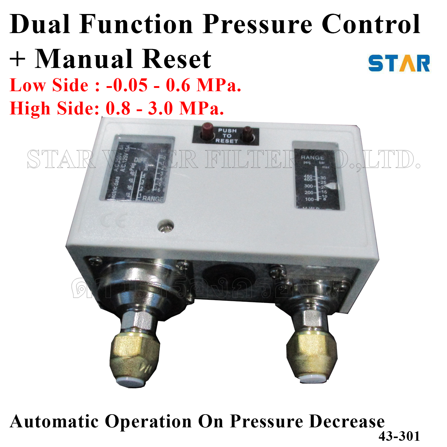 -0.05 - 3 Mpa Dual Function Pressure Switch control + Manual Reset DYS–D630X0MM