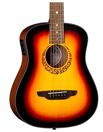 Luna Guitars Safari Tribal 3/4 Size Travel Acoustic/Electric Guitar Tobacco Sunburst