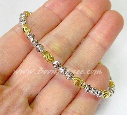 กำไลทองแท้อิตาลี 18K เม็ดยินตันตัดลาย - น้ำหนัก 7.6 กรัม (รอบวงใน 16 ซ.ม.)