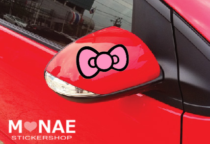 สติ๊กเกอร์แต่งรถ Kitty ติดกระจกมองข้าง ลายโบว์ สีชมพู