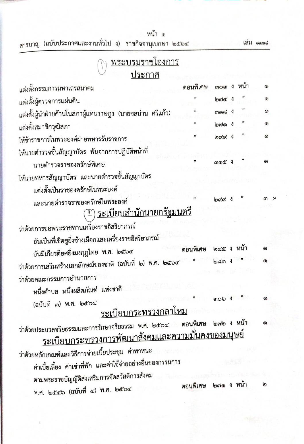 สารบัญ 138/64 เล่มที่ 4 ตุลาคม - ธันวาคม