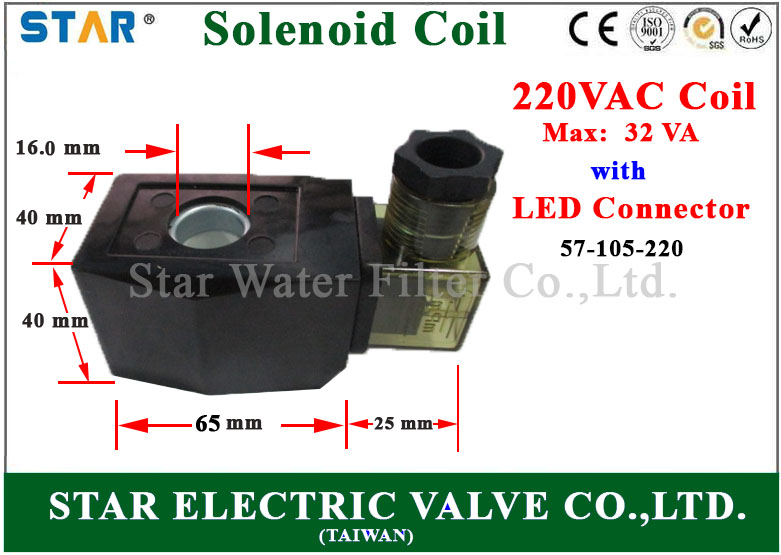 Solenoid Square coil I.D.16.0 mm,Height: 40 mm 220VAC 32VA