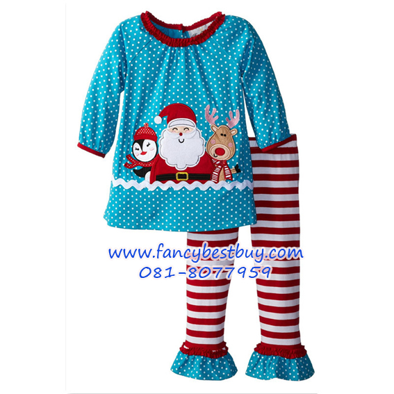 ชุดคริสมาสเด็กหญิง เสื้อลาย SANTA+กางเกง Christmas Costume สำหรับ เทศกาลวันคริสมาส มีขนาด 90, 100, 110, 120, 130