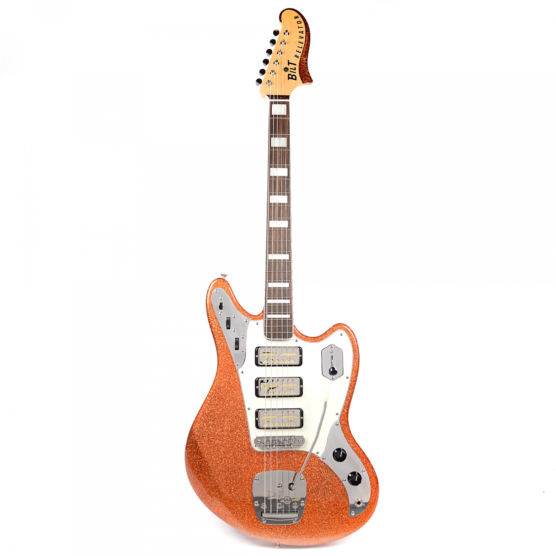 BilT Relevator LS Tangerine Flake w/3 Lollar Pickups, Block Inlays, & Mastery Vibrato No.16326