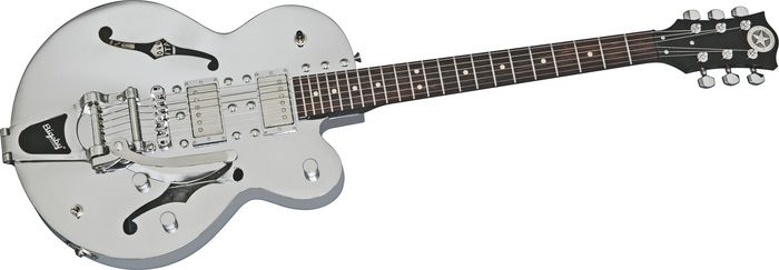 Normandy Chrome Archtop Guitar with Bigsby Vibrato Tailpiece.
