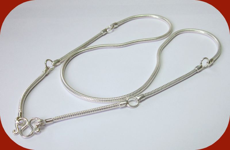 รหัสสินค้า N361 สร้อยคอเงินแท้ ลายกระดูกงู 5 ห่วง (แขวนพระได้ 5 องค์) - ความยาว 26 นิ้ว